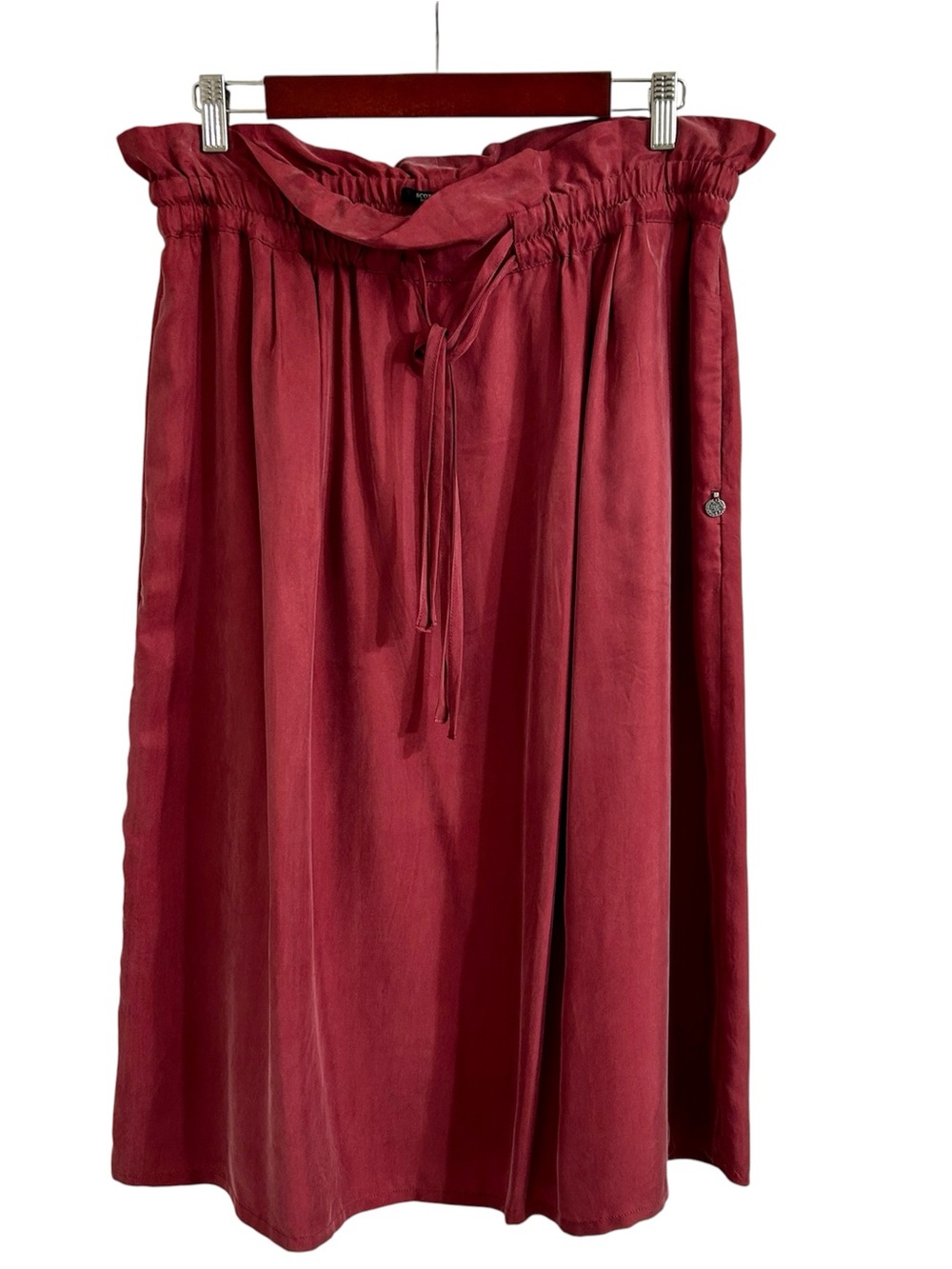 Scotch & Soda Burgundy / Red / Wine Elastic Waist Midi Skirt with Pockets, Large